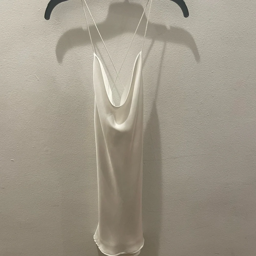 Zara 🤍 White  Mini Satin Low Open-Back Mini Slip Dress XS 🕊️ - Picture 7 of 11